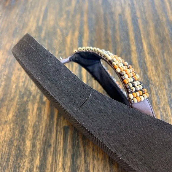 Roper VTG Y2K Brown Island Girl Tropical Orange Beaded Platform Sandals 5.5/6 - Picture 5 of 6